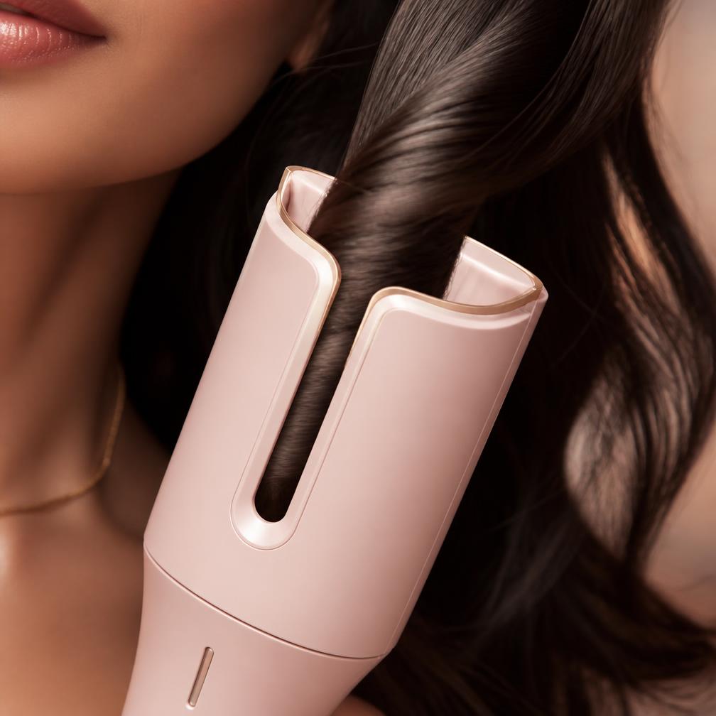 Hair being gently guided into the Luméa ceramic curler barrel